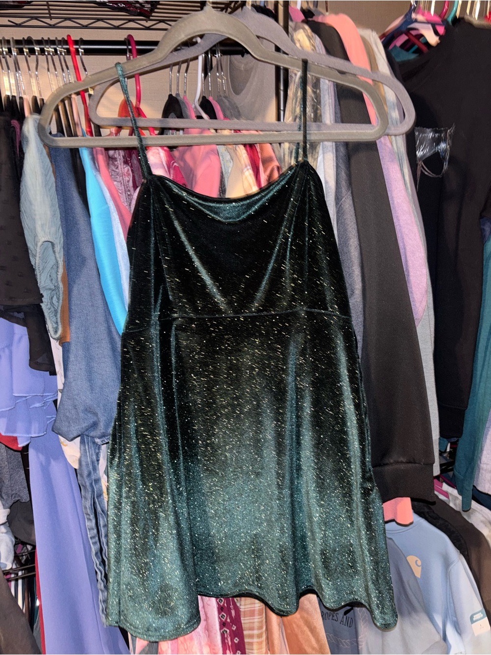 Altar'd State Emerald Green Velvet Sparkle Slip Dress